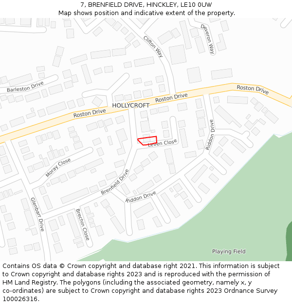 7, BRENFIELD DRIVE, HINCKLEY, LE10 0UW: Location map and indicative extent of plot