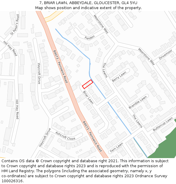 7, BRIAR LAWN, ABBEYDALE, GLOUCESTER, GL4 5YU: Location map and indicative extent of plot