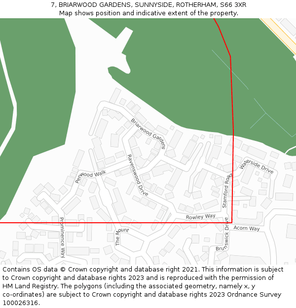 7, BRIARWOOD GARDENS, SUNNYSIDE, ROTHERHAM, S66 3XR: Location map and indicative extent of plot