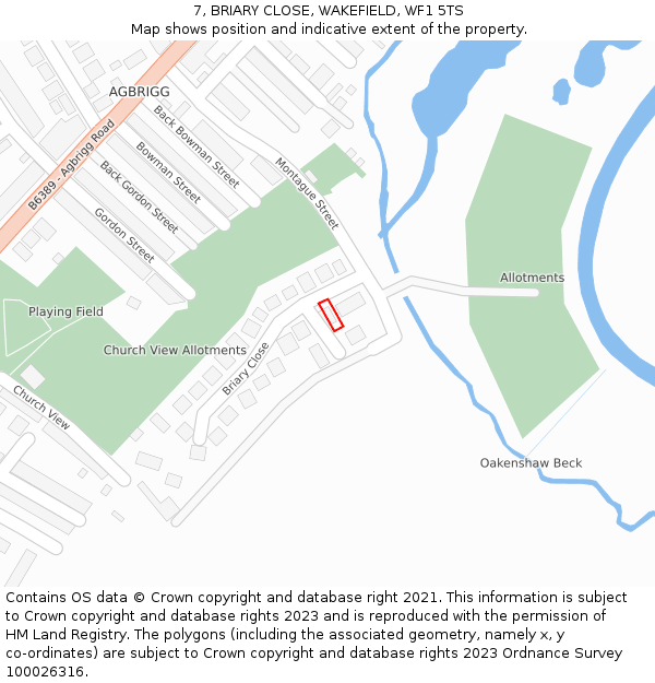 7, BRIARY CLOSE, WAKEFIELD, WF1 5TS: Location map and indicative extent of plot