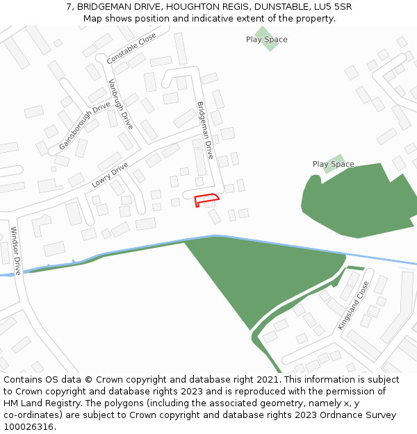 7, BRIDGEMAN DRIVE, HOUGHTON REGIS, DUNSTABLE, LU5 5SR: Location map and indicative extent of plot