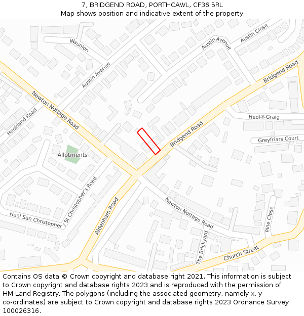 7, BRIDGEND ROAD, PORTHCAWL, CF36 5RL: Location map and indicative extent of plot