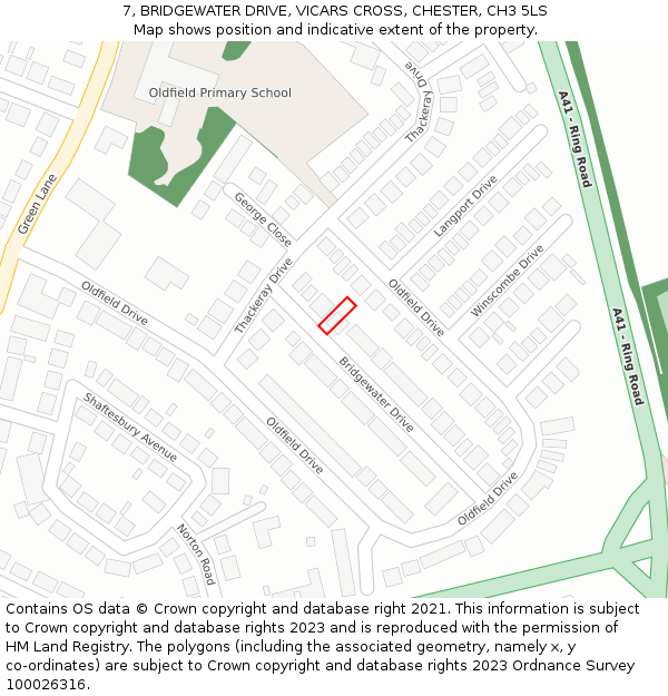 7, BRIDGEWATER DRIVE, VICARS CROSS, CHESTER, CH3 5LS: Location map and indicative extent of plot