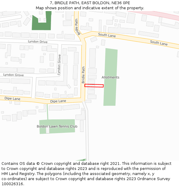 7, BRIDLE PATH, EAST BOLDON, NE36 0PE: Location map and indicative extent of plot