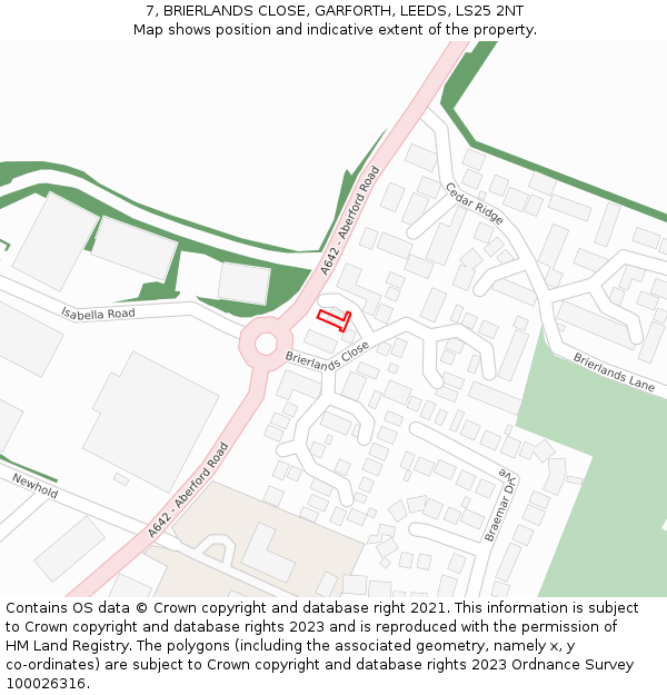 7, BRIERLANDS CLOSE, GARFORTH, LEEDS, LS25 2NT: Location map and indicative extent of plot