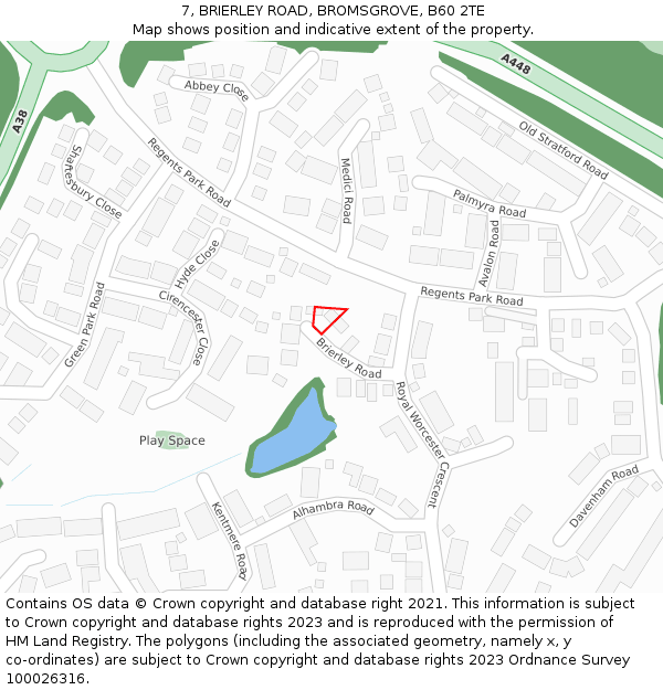 7, BRIERLEY ROAD, BROMSGROVE, B60 2TE: Location map and indicative extent of plot