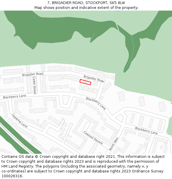 7, BRIGADIER ROAD, STOCKPORT, SK5 8LW: Location map and indicative extent of plot