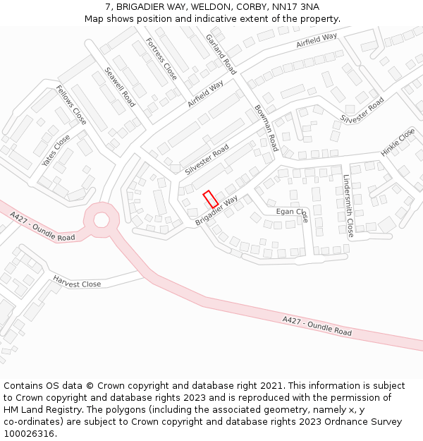 7, BRIGADIER WAY, WELDON, CORBY, NN17 3NA: Location map and indicative extent of plot