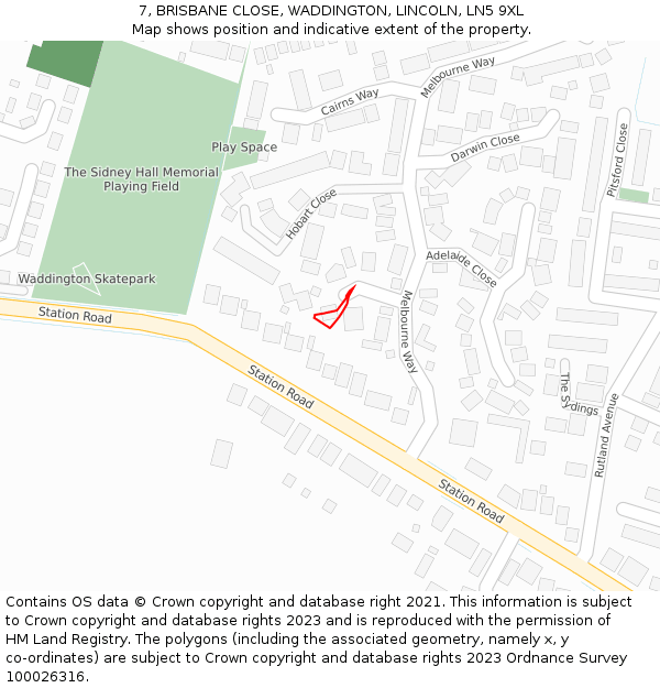 7, BRISBANE CLOSE, WADDINGTON, LINCOLN, LN5 9XL: Location map and indicative extent of plot