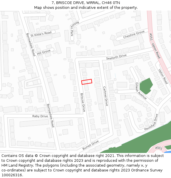 7, BRISCOE DRIVE, WIRRAL, CH46 0TN: Location map and indicative extent of plot