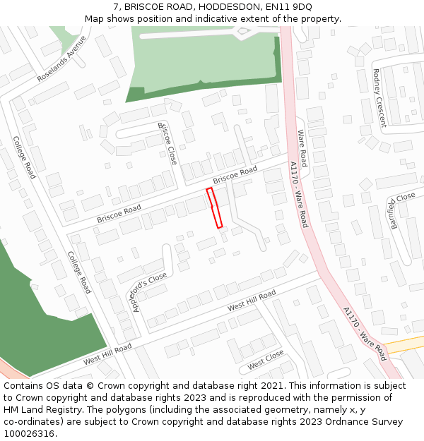 7, BRISCOE ROAD, HODDESDON, EN11 9DQ: Location map and indicative extent of plot