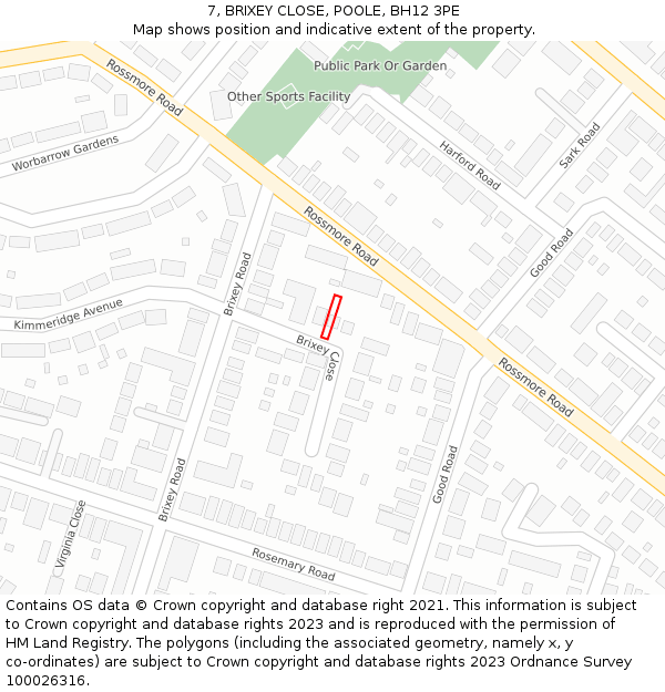 7, BRIXEY CLOSE, POOLE, BH12 3PE: Location map and indicative extent of plot