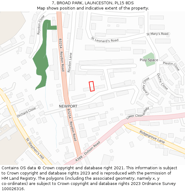 7, BROAD PARK, LAUNCESTON, PL15 8DS: Location map and indicative extent of plot