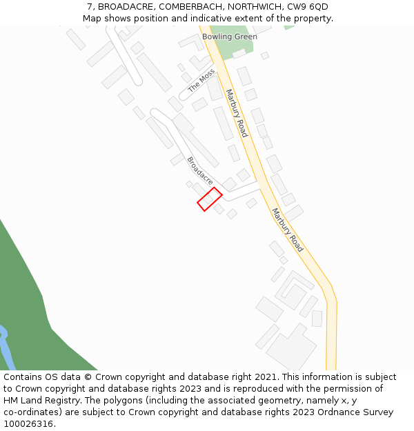 7, BROADACRE, COMBERBACH, NORTHWICH, CW9 6QD: Location map and indicative extent of plot