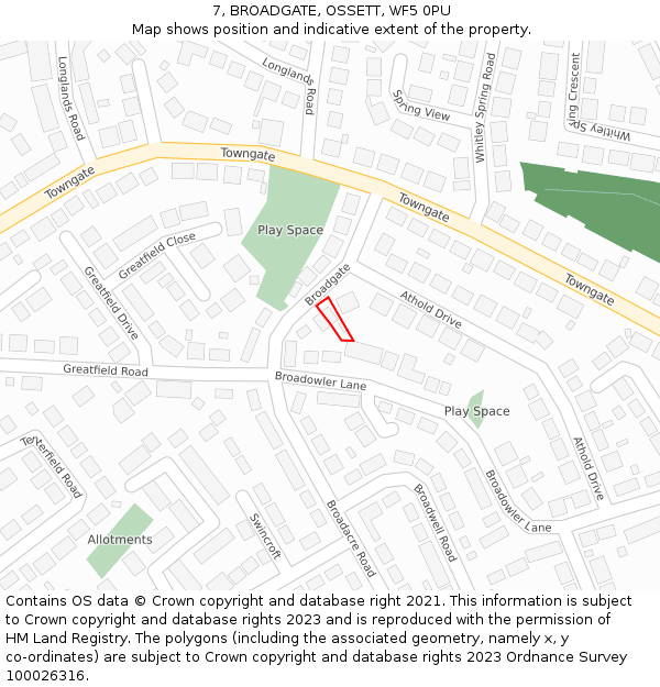 7, BROADGATE, OSSETT, WF5 0PU: Location map and indicative extent of plot