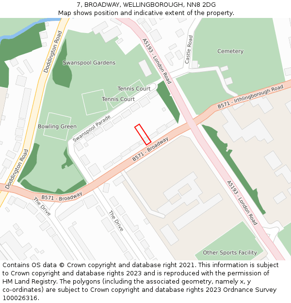 7, BROADWAY, WELLINGBOROUGH, NN8 2DG: Location map and indicative extent of plot