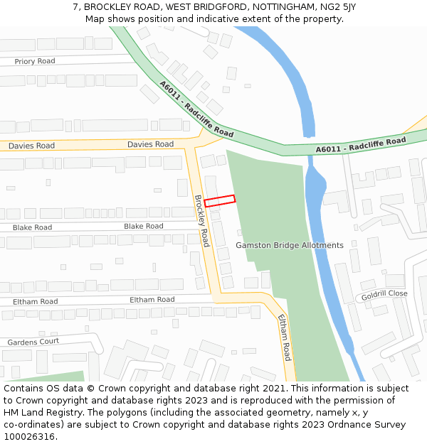 7, BROCKLEY ROAD, WEST BRIDGFORD, NOTTINGHAM, NG2 5JY: Location map and indicative extent of plot