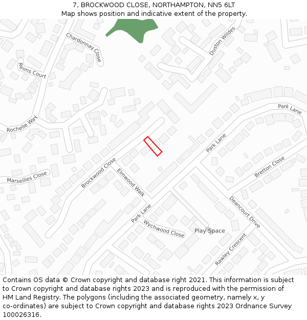 7, BROCKWOOD CLOSE, NORTHAMPTON, NN5 6LT: Location map and indicative extent of plot