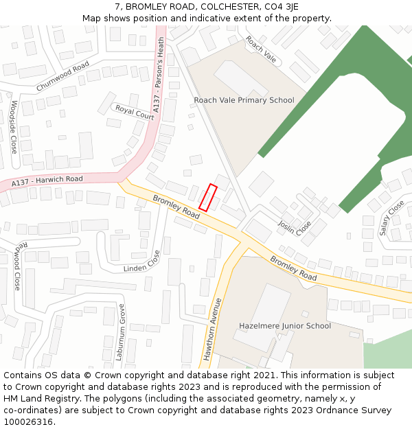 7, BROMLEY ROAD, COLCHESTER, CO4 3JE: Location map and indicative extent of plot