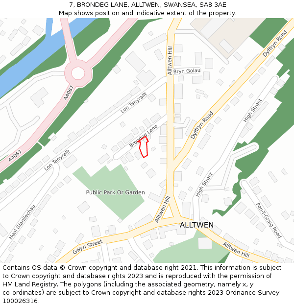 7, BRONDEG LANE, ALLTWEN, SWANSEA, SA8 3AE: Location map and indicative extent of plot