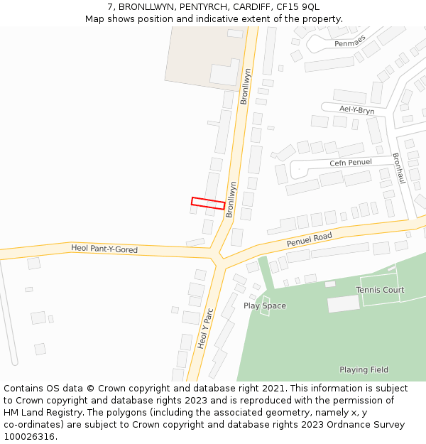 7, BRONLLWYN, PENTYRCH, CARDIFF, CF15 9QL: Location map and indicative extent of plot