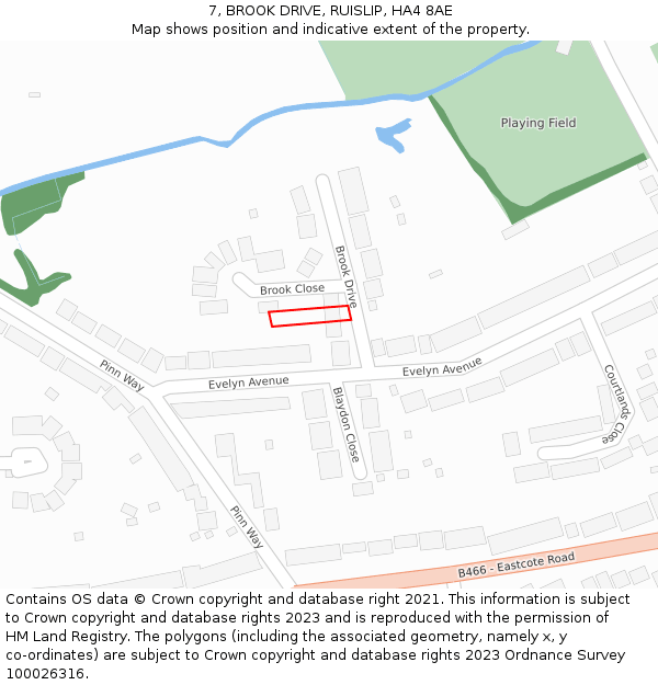 7, BROOK DRIVE, RUISLIP, HA4 8AE: Location map and indicative extent of plot