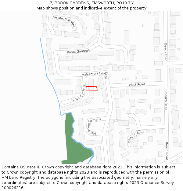 7, BROOK GARDENS, EMSWORTH, PO10 7JY: Location map and indicative extent of plot