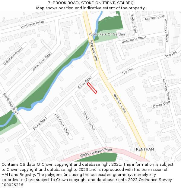 7, BROOK ROAD, STOKE-ON-TRENT, ST4 8BQ: Location map and indicative extent of plot