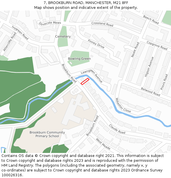 7, BROOKBURN ROAD, MANCHESTER, M21 8FF: Location map and indicative extent of plot