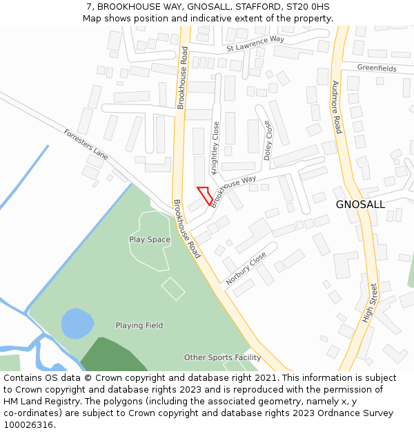 7, BROOKHOUSE WAY, GNOSALL, STAFFORD, ST20 0HS: Location map and indicative extent of plot