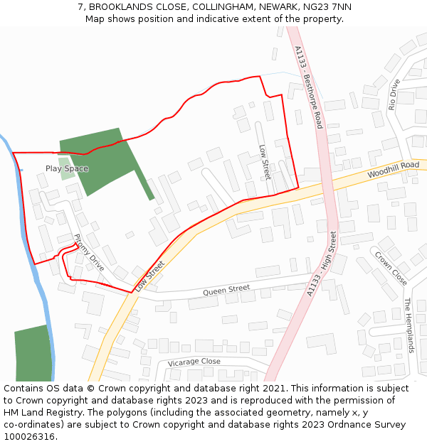 7, BROOKLANDS CLOSE, COLLINGHAM, NEWARK, NG23 7NN: Location map and indicative extent of plot