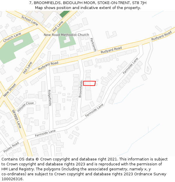7, BROOMFIELDS, BIDDULPH MOOR, STOKE-ON-TRENT, ST8 7JH: Location map and indicative extent of plot