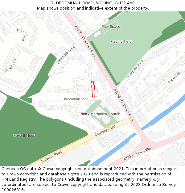 7, BROOMHALL ROAD, WOKING, GU21 4AP: Location map and indicative extent of plot