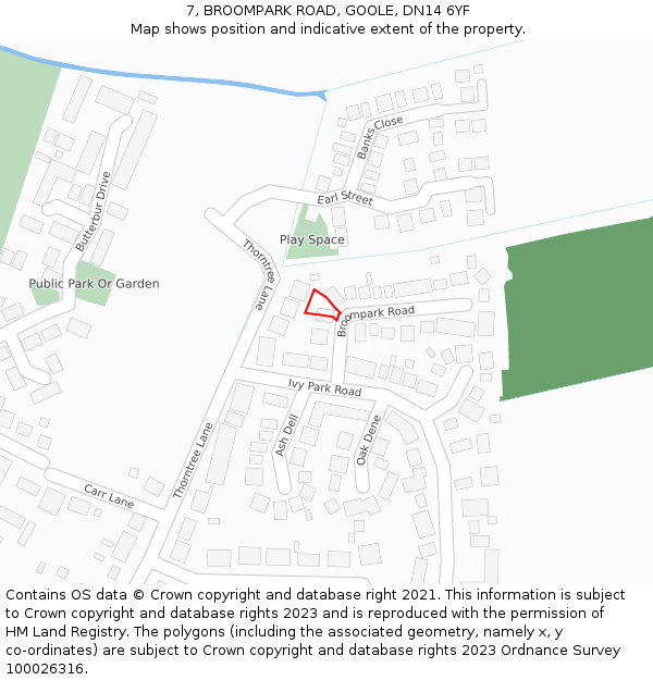 7, BROOMPARK ROAD, GOOLE, DN14 6YF: Location map and indicative extent of plot