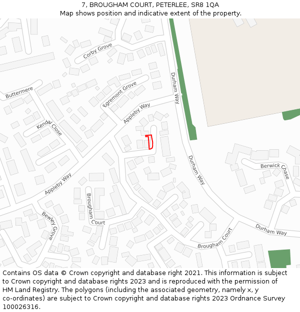 7, BROUGHAM COURT, PETERLEE, SR8 1QA: Location map and indicative extent of plot