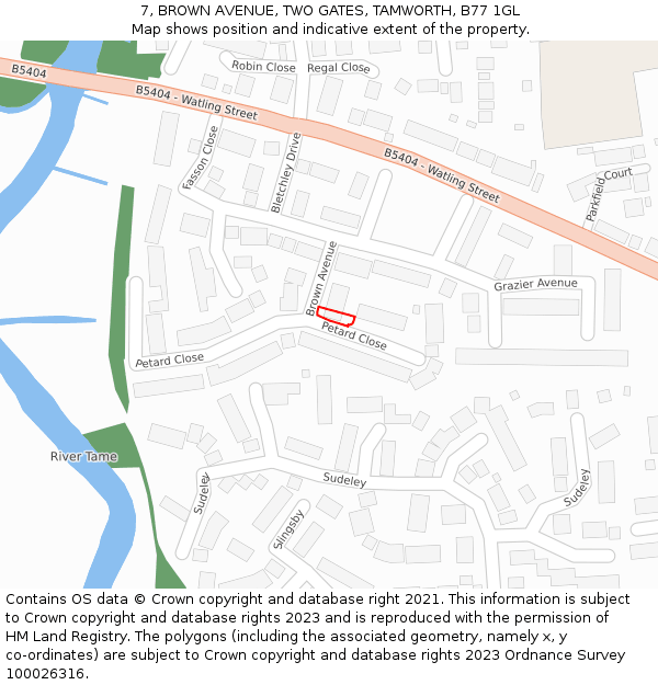 7, BROWN AVENUE, TWO GATES, TAMWORTH, B77 1GL: Location map and indicative extent of plot