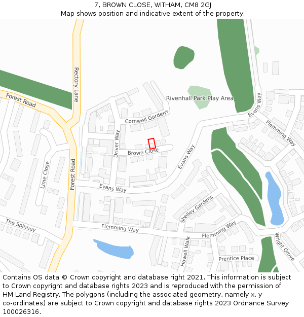 7, BROWN CLOSE, WITHAM, CM8 2GJ: Location map and indicative extent of plot