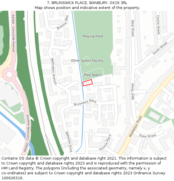 7, BRUNSWICK PLACE, BANBURY, OX16 3RL: Location map and indicative extent of plot