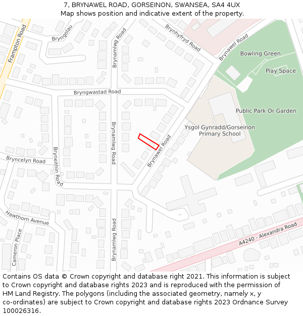 7, BRYNAWEL ROAD, GORSEINON, SWANSEA, SA4 4UX: Location map and indicative extent of plot