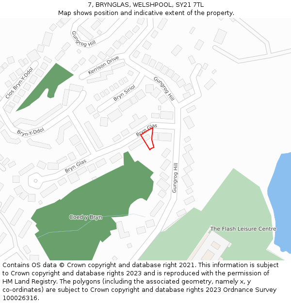 7, BRYNGLAS, WELSHPOOL, SY21 7TL: Location map and indicative extent of plot
