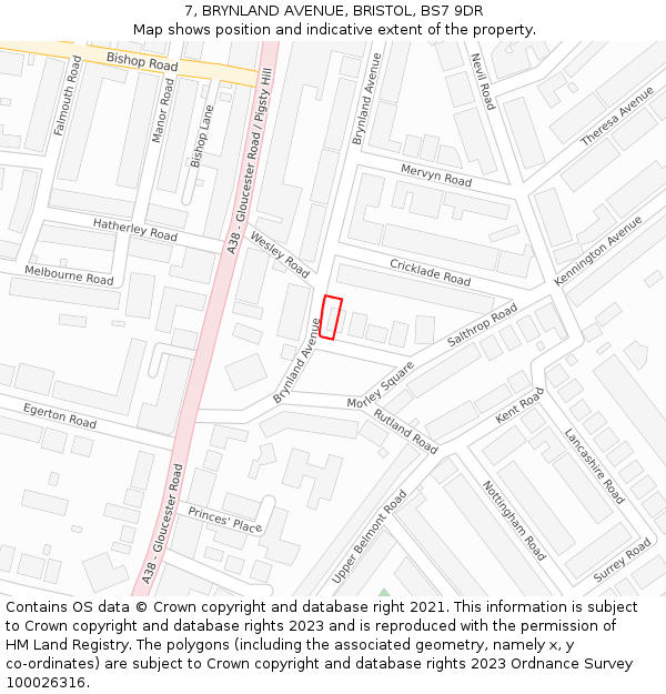 7, BRYNLAND AVENUE, BRISTOL, BS7 9DR: Location map and indicative extent of plot