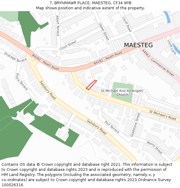 7, BRYNMAWR PLACE, MAESTEG, CF34 9PB: Location map and indicative extent of plot