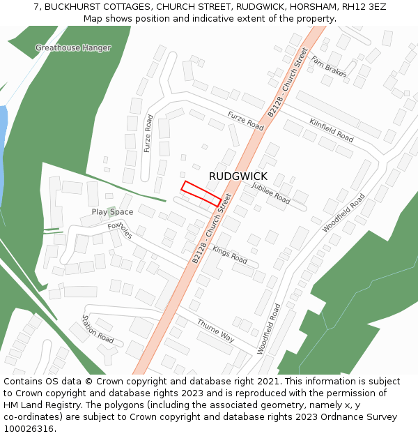 7, BUCKHURST COTTAGES, CHURCH STREET, RUDGWICK, HORSHAM, RH12 3EZ: Location map and indicative extent of plot