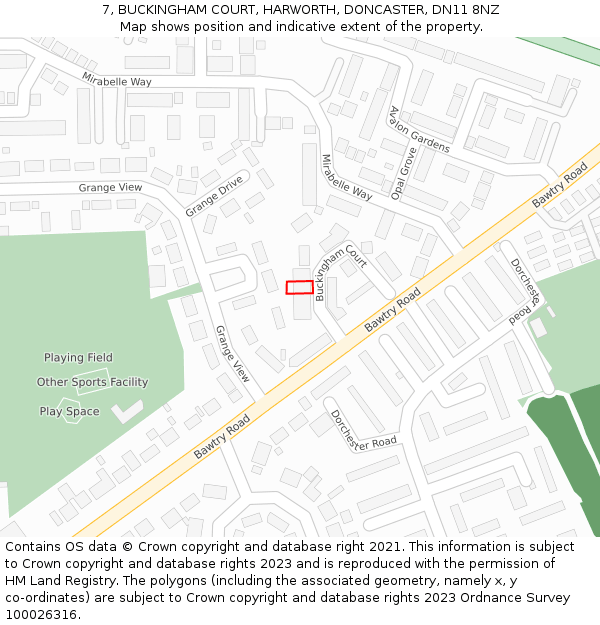 7, BUCKINGHAM COURT, HARWORTH, DONCASTER, DN11 8NZ: Location map and indicative extent of plot