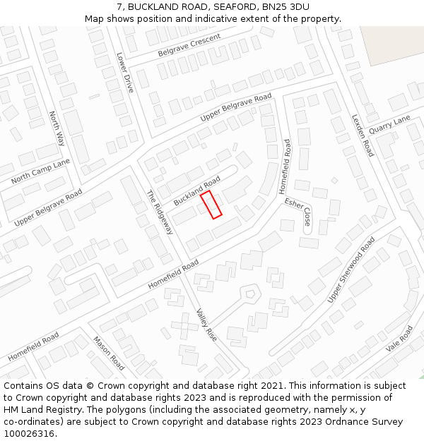 7, BUCKLAND ROAD, SEAFORD, BN25 3DU: Location map and indicative extent of plot