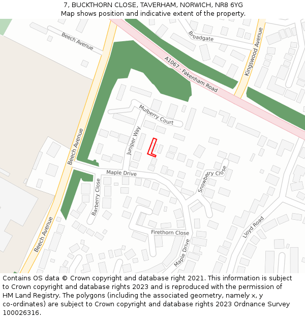 7, BUCKTHORN CLOSE, TAVERHAM, NORWICH, NR8 6YG: Location map and indicative extent of plot