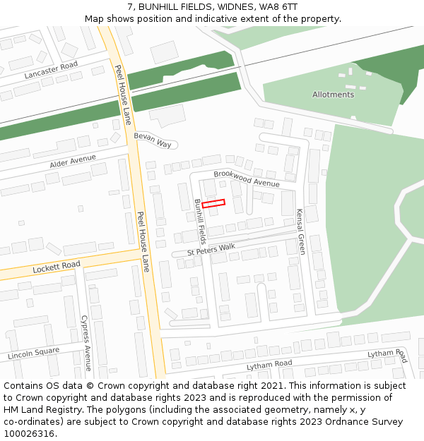 7, BUNHILL FIELDS, WIDNES, WA8 6TT: Location map and indicative extent of plot
