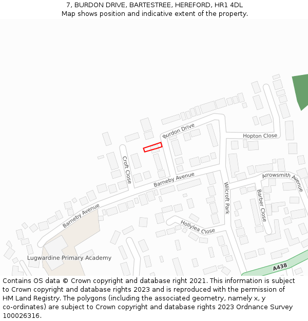 7, BURDON DRIVE, BARTESTREE, HEREFORD, HR1 4DL: Location map and indicative extent of plot