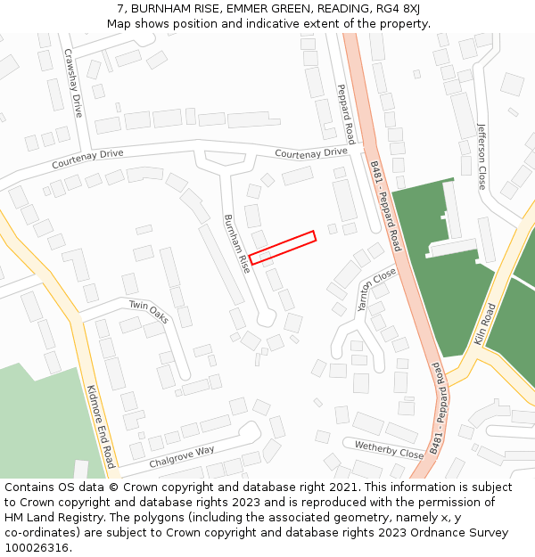7, BURNHAM RISE, EMMER GREEN, READING, RG4 8XJ: Location map and indicative extent of plot