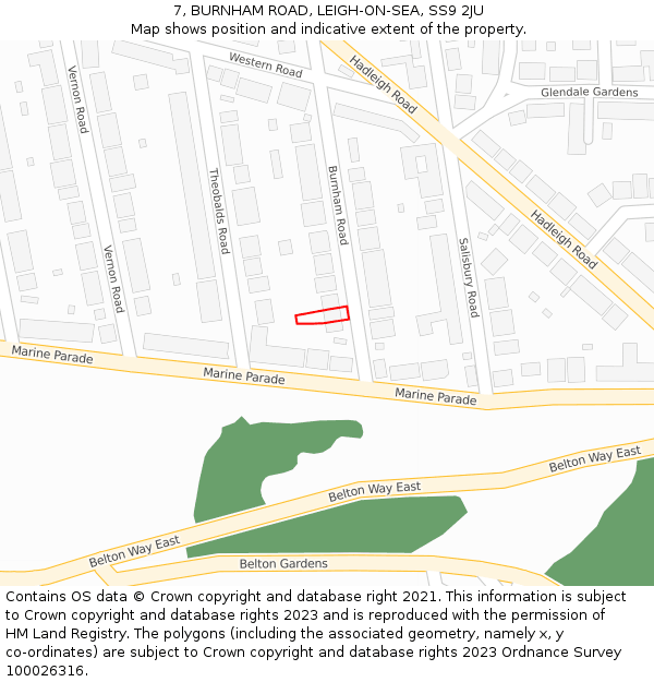 7, BURNHAM ROAD, LEIGH-ON-SEA, SS9 2JU: Location map and indicative extent of plot